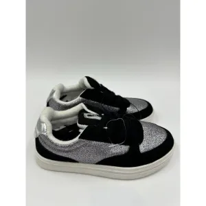 Big Kid Size 1 Black and Silver Suede Silver Sneakers