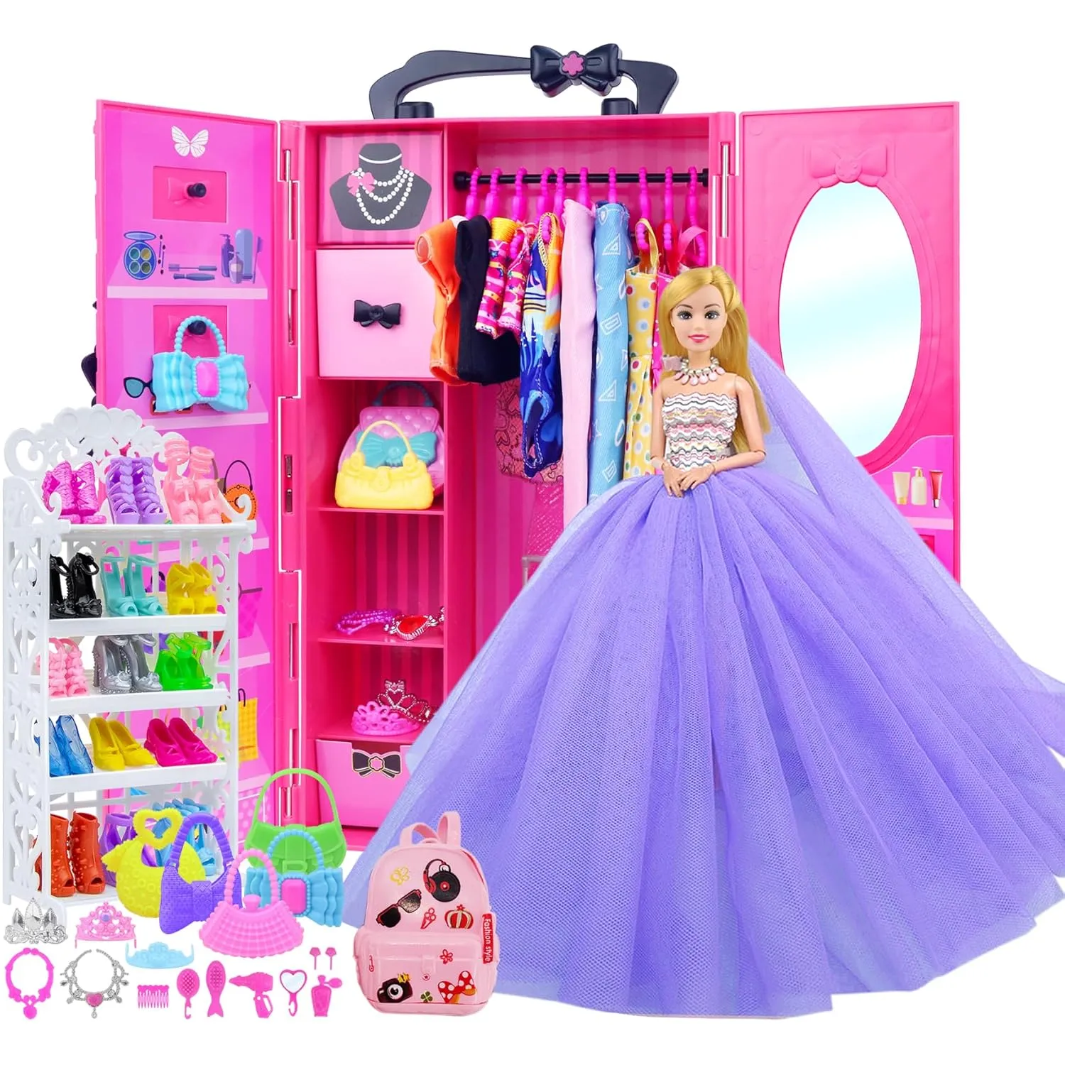 108 Pcs 11.5 Inch Doll Closet Wardrobe Include Clothes, Dresses, Shoes And Oth