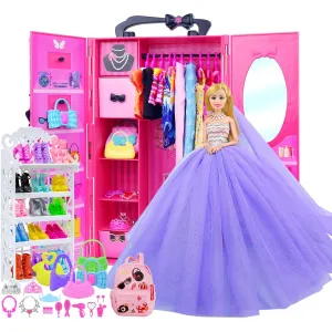 108 Pcs 11.5 Inch Doll Closet Wardrobe Include Clothes, Dresses, Shoes And Oth