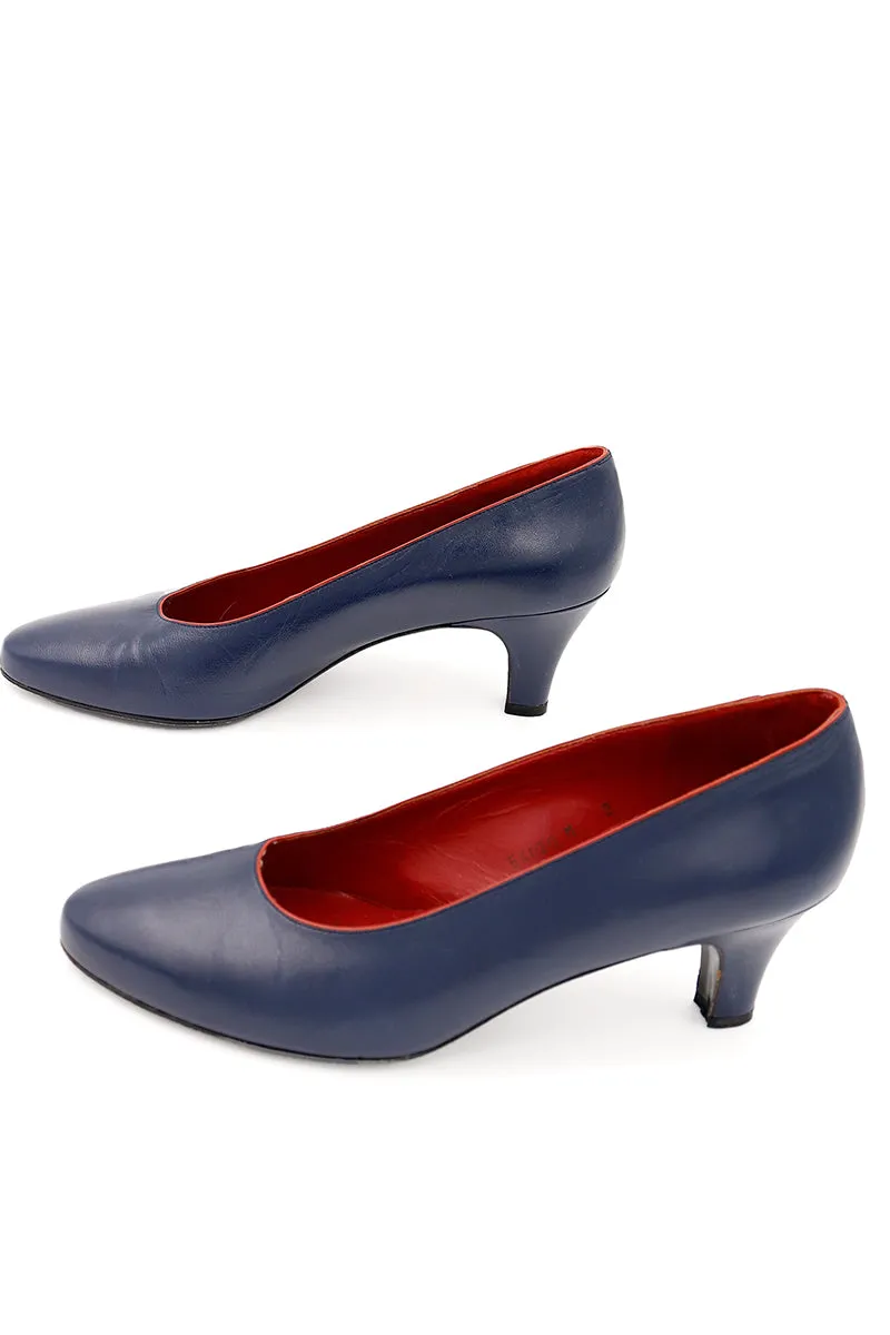 1980s Yves Saint Laurent Vintage Navy Blue Pumps Shoes