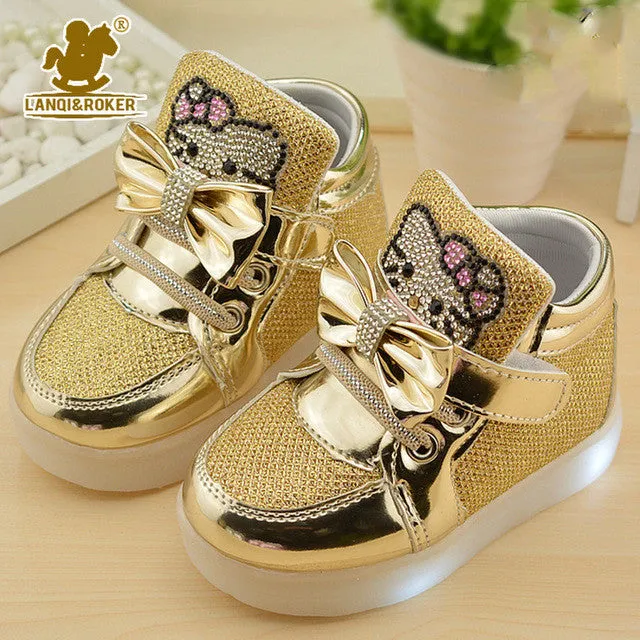 2017 New Cheapest Spring Autumn Winter Children's Sneakers Kids Shoes Chaussure Enfant Hello Kitty Girls Shoes With LED Light