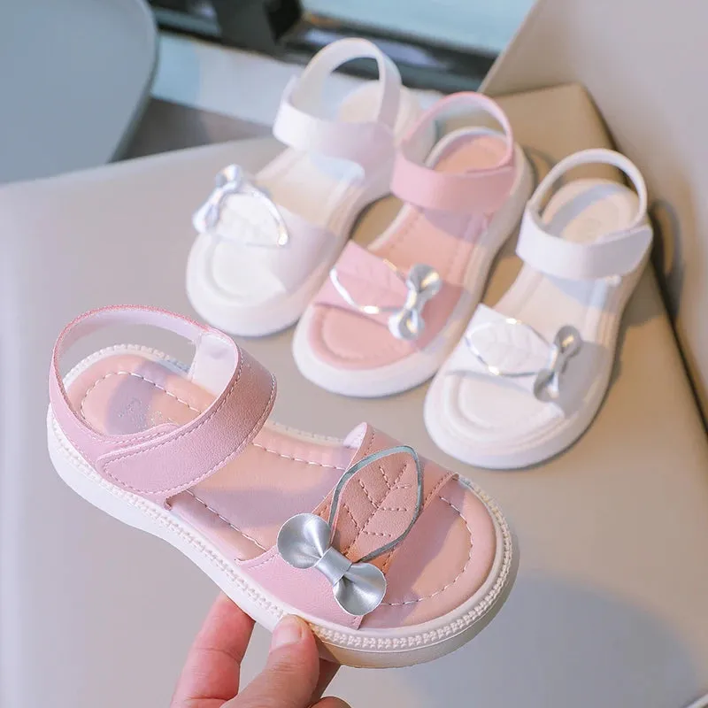 2023 New Girls Sandals Leaves Fashion Kids Shoes Korean Style Children Causal Shoes Simple Platform Hook & Loop Breatheable PU