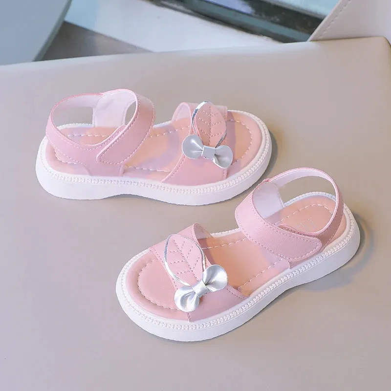 2023 New Girls Sandals Leaves Fashion Kids Shoes Korean Style Children Causal Shoes Simple Platform Hook & Loop Breatheable PU