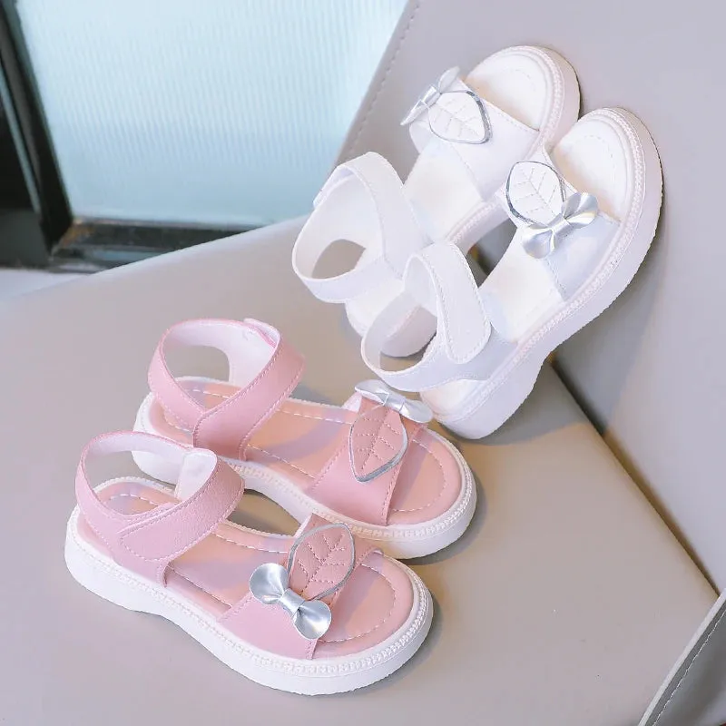 2023 New Girls Sandals Leaves Fashion Kids Shoes Korean Style Children Causal Shoes Simple Platform Hook & Loop Breatheable PU