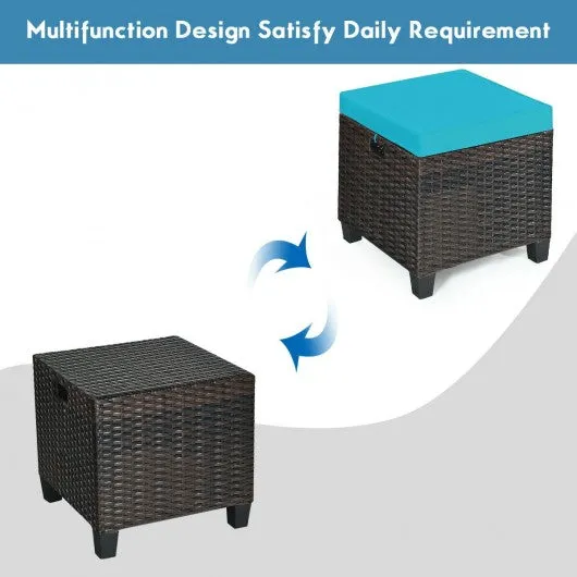 2PCS Patio Rattan Ottoman Cushioned Seat-Blue