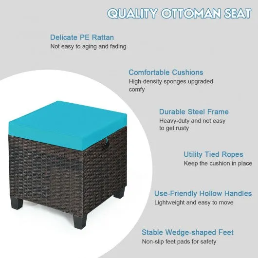 2PCS Patio Rattan Ottoman Cushioned Seat-Blue