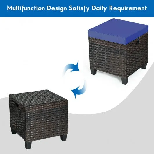 2PCS Patio Rattan Ottoman Cushioned Seat-Navy