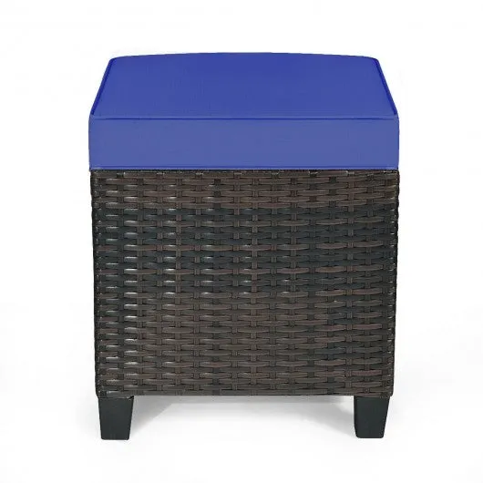 2PCS Patio Rattan Ottoman Cushioned Seat-Navy