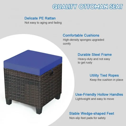 2PCS Patio Rattan Ottoman Cushioned Seat-Navy