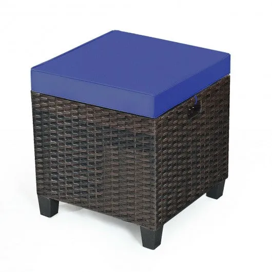 2PCS Patio Rattan Ottoman Cushioned Seat-Navy