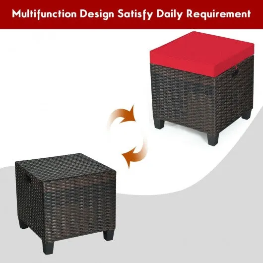 2Pcs Patio Rattan Ottoman Cushioned Seat-Red