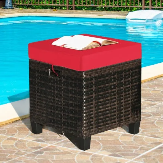 2Pcs Patio Rattan Ottoman Cushioned Seat-Red