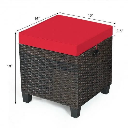 2Pcs Patio Rattan Ottoman Cushioned Seat-Red