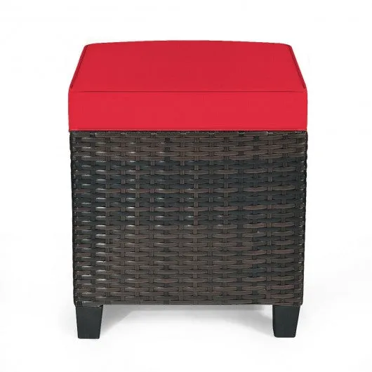 2Pcs Patio Rattan Ottoman Cushioned Seat-Red