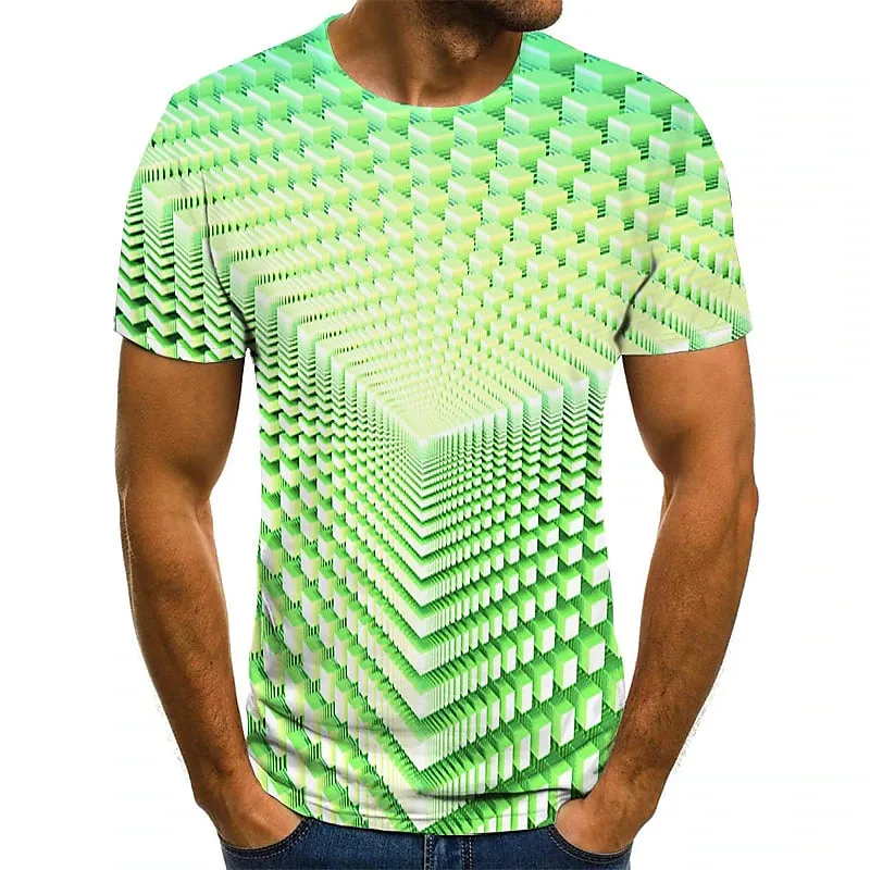 3D Vertigo Print Men's Summer Tee | Vibrant Graphic T-Shirt for Parties & Sports