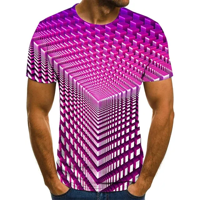 3D Vertigo Print Men's Summer Tee | Vibrant Graphic T-Shirt for Parties & Sports