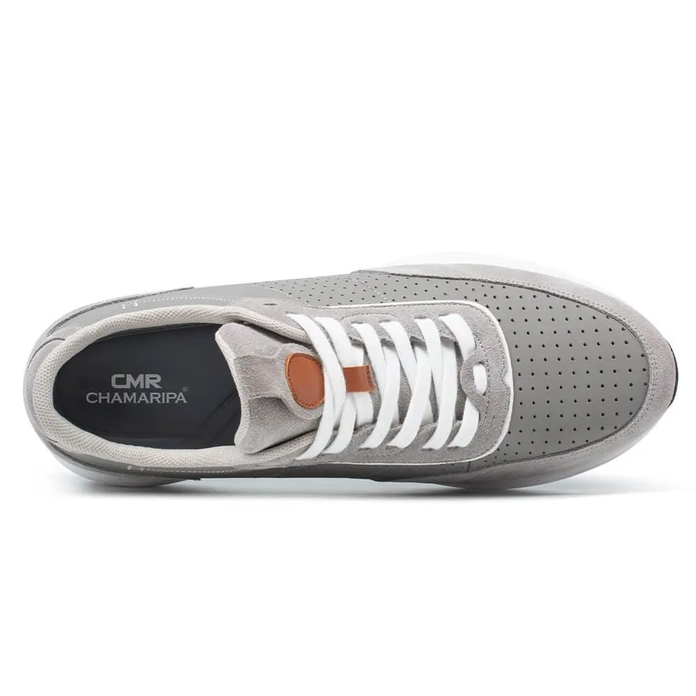 8 CM / 3.15 Inches CMR CHAMARIPA Height Increasing Shoes - Men's Elevator Sneakers in Gray Suede Leather