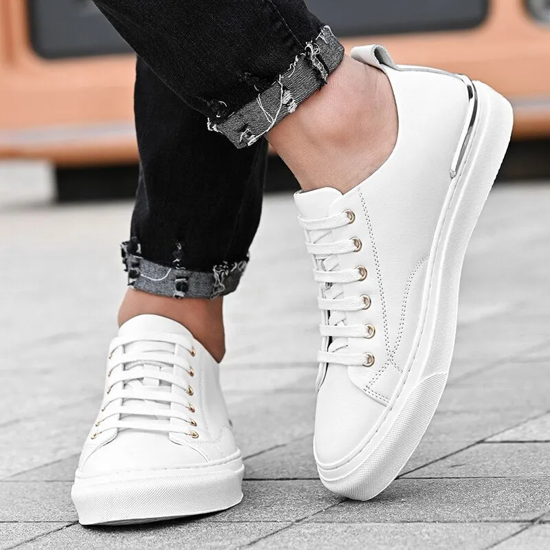 Advbridge Genuine Leather Mens Casual Shoes Fashion Flats Man Sneaker Lace Up Male Leisure Walking Shoes High Quality Outdoor White Shoes