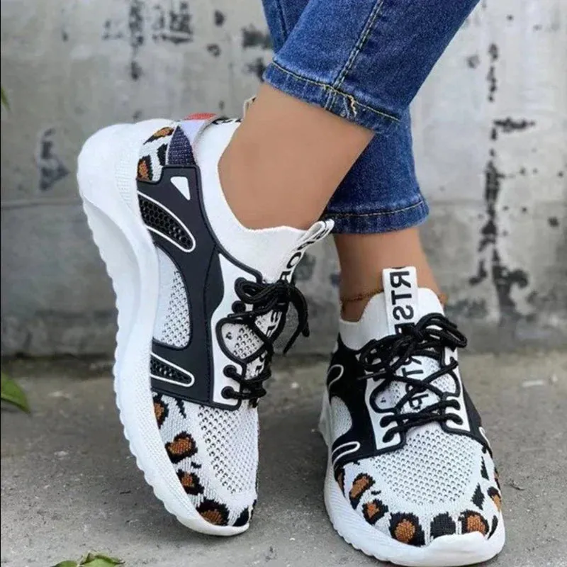 AMOZAE- -  Casual Leopard Mesh Knitted Sneakers