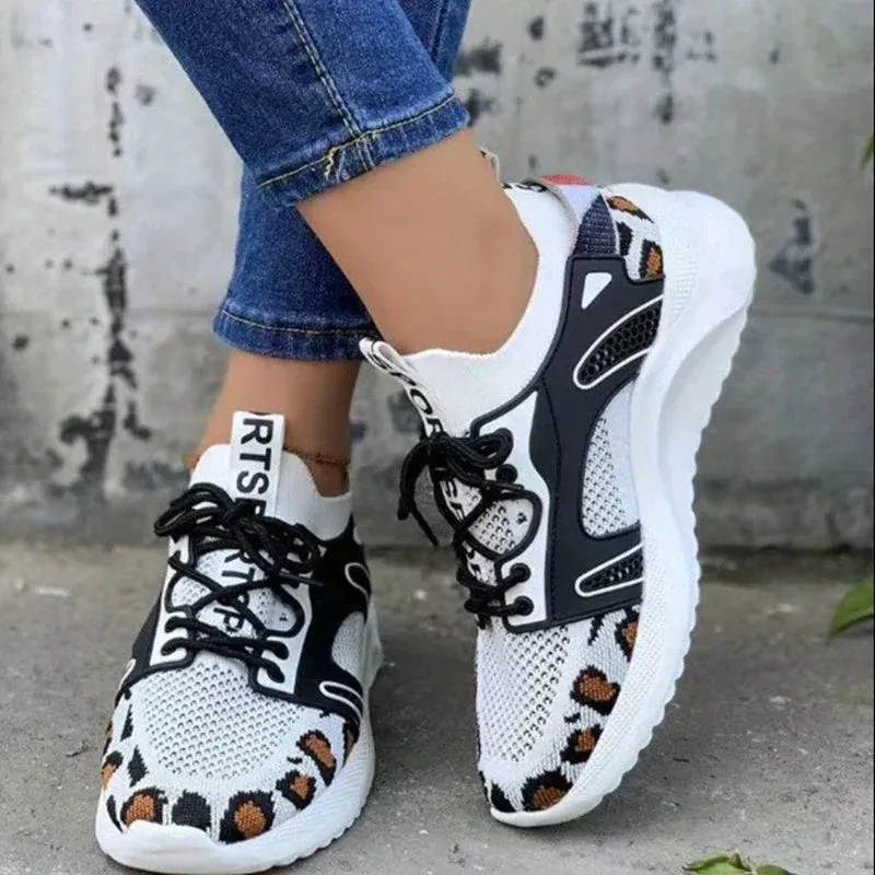 AMOZAE- -  Casual Leopard Mesh Knitted Sneakers