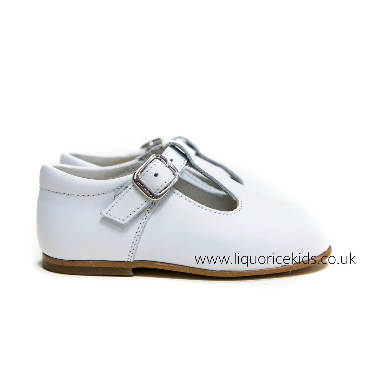 Andanines White Leather T-Bar Shoes