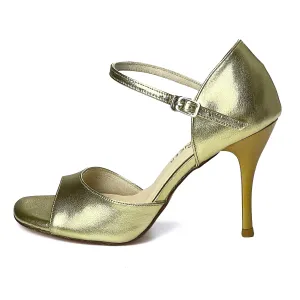 Argentine Tango Shoes Women High Heel Dance Sandals Leather Sole Gold