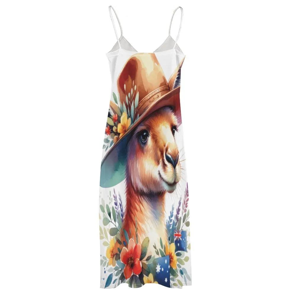 Australian Animals Kangaroo Spaghetti Strap Ankle-Length Dress Long dress