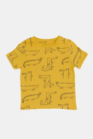 Baby Boys Printed Mustard  T-Shirt