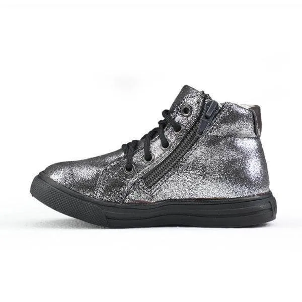 BABY GIRLS HIGHTOP LACE UP SNEAKERS - METALLIC GRAY