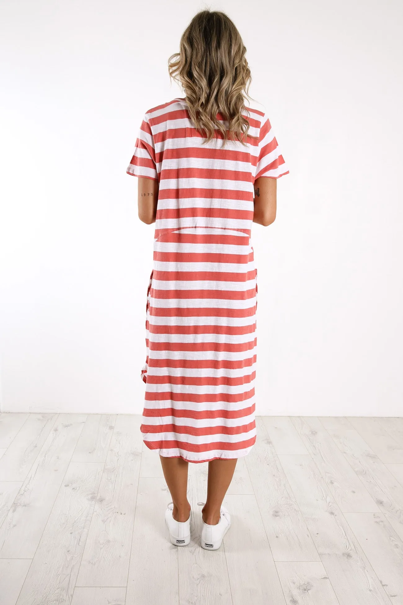 Bayley Dress Coral White Stripe