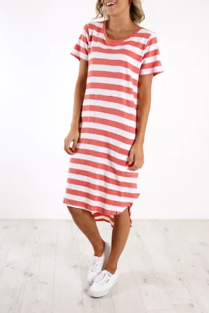 Bayley Dress Coral White Stripe