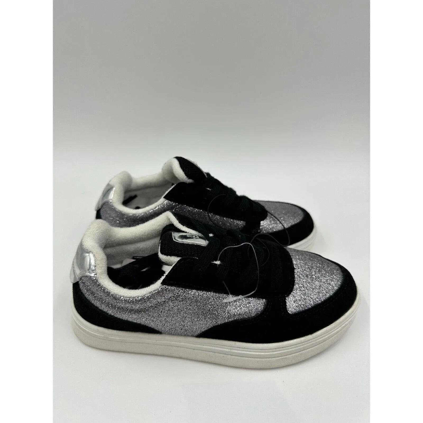 Big Kid Size 1 Black and Silver Suede Silver Sneakers