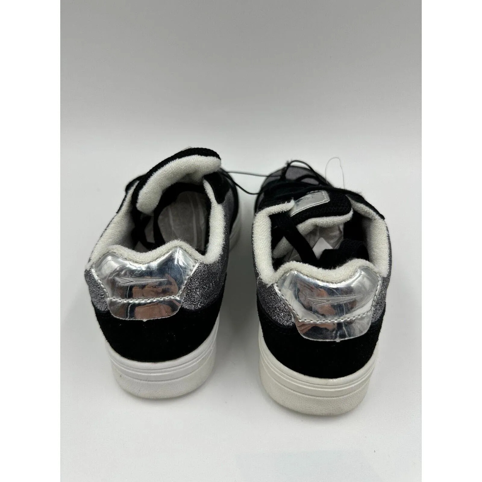 Big Kid Size 1 Black and Silver Suede Silver Sneakers