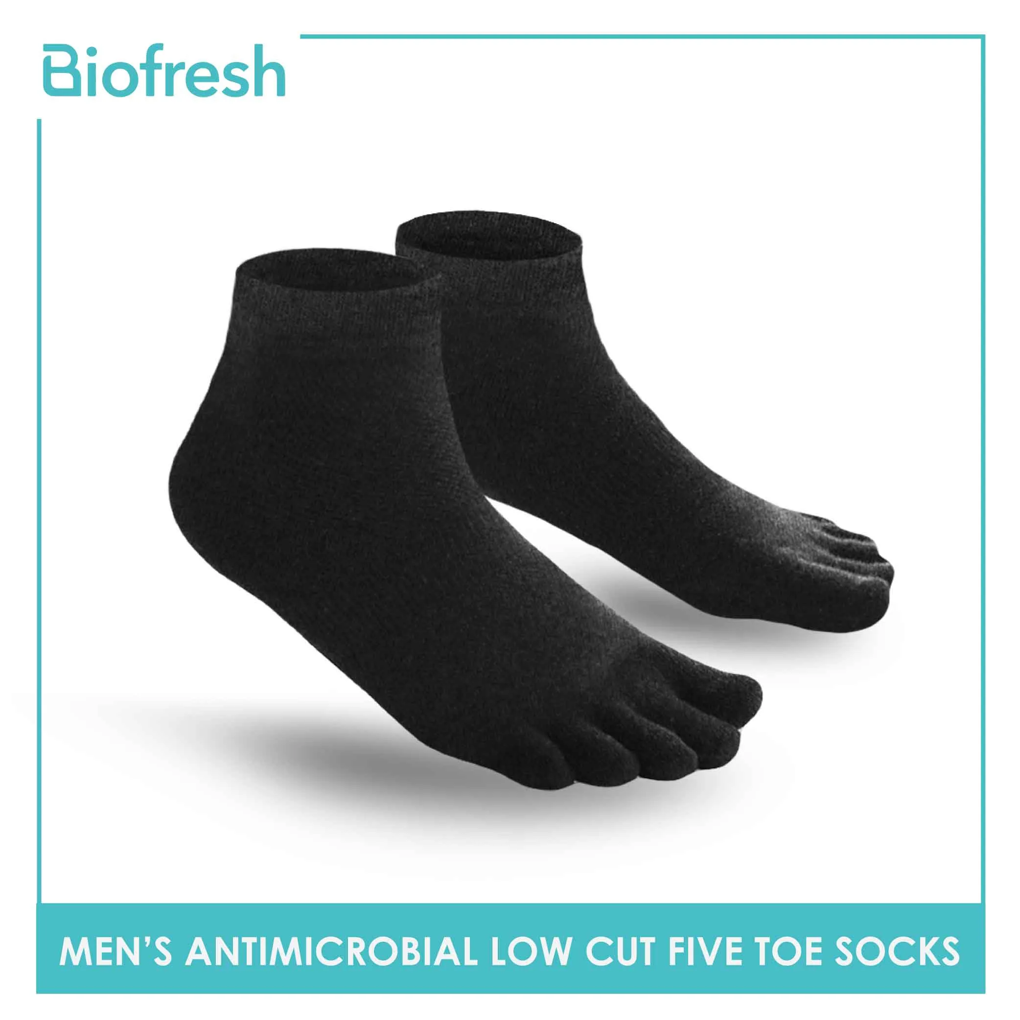 Biofresh Men's Antimicrobial Five Toe Low Cut Thick Sports Socks 1 pair RMTS3