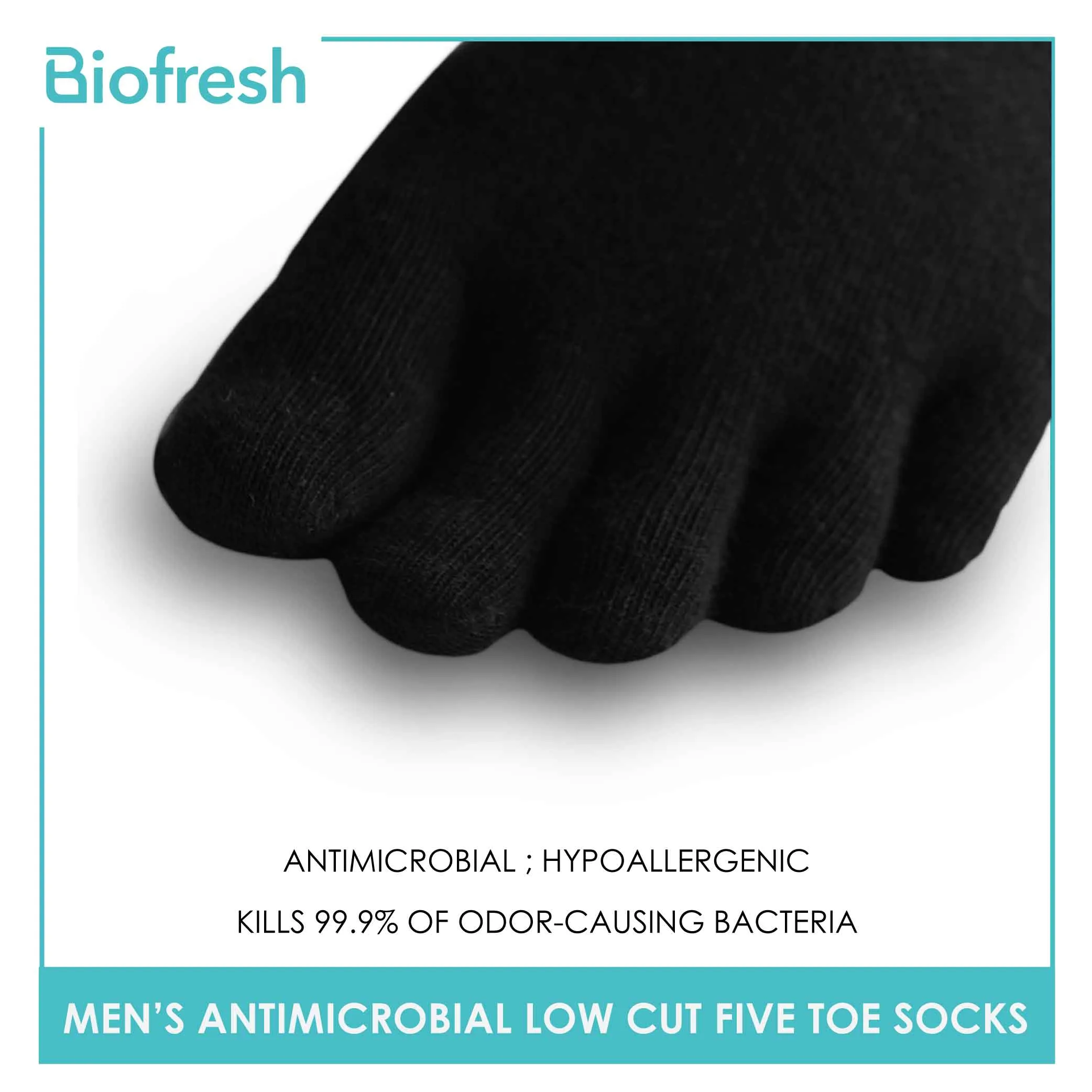 Biofresh Men's Antimicrobial Five Toe Low Cut Thick Sports Socks 1 pair RMTS3