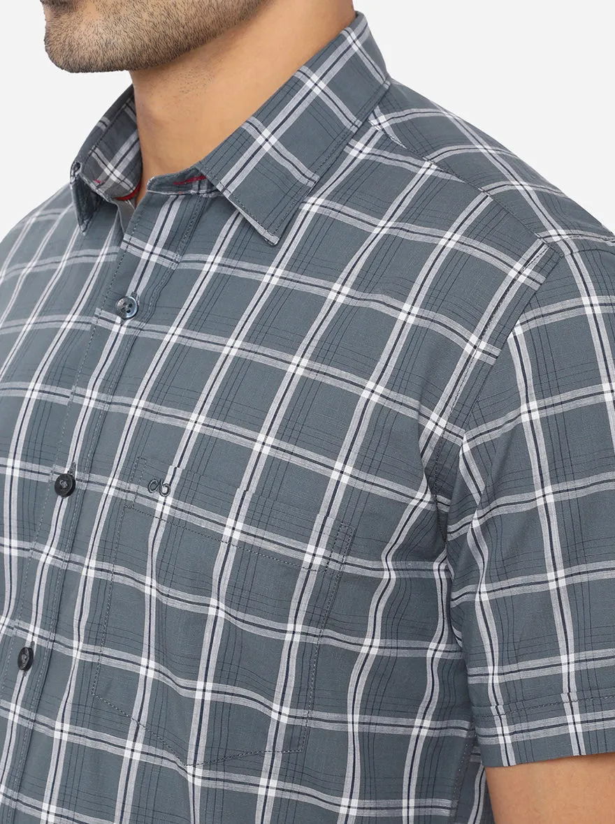 Blue Mirage Checked Slim Fit Casual Shirt | JadeBlue