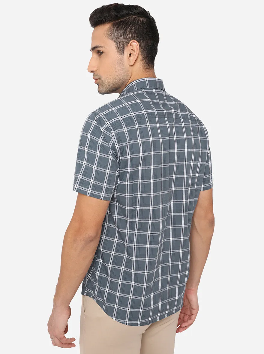 Blue Mirage Checked Slim Fit Casual Shirt | JadeBlue