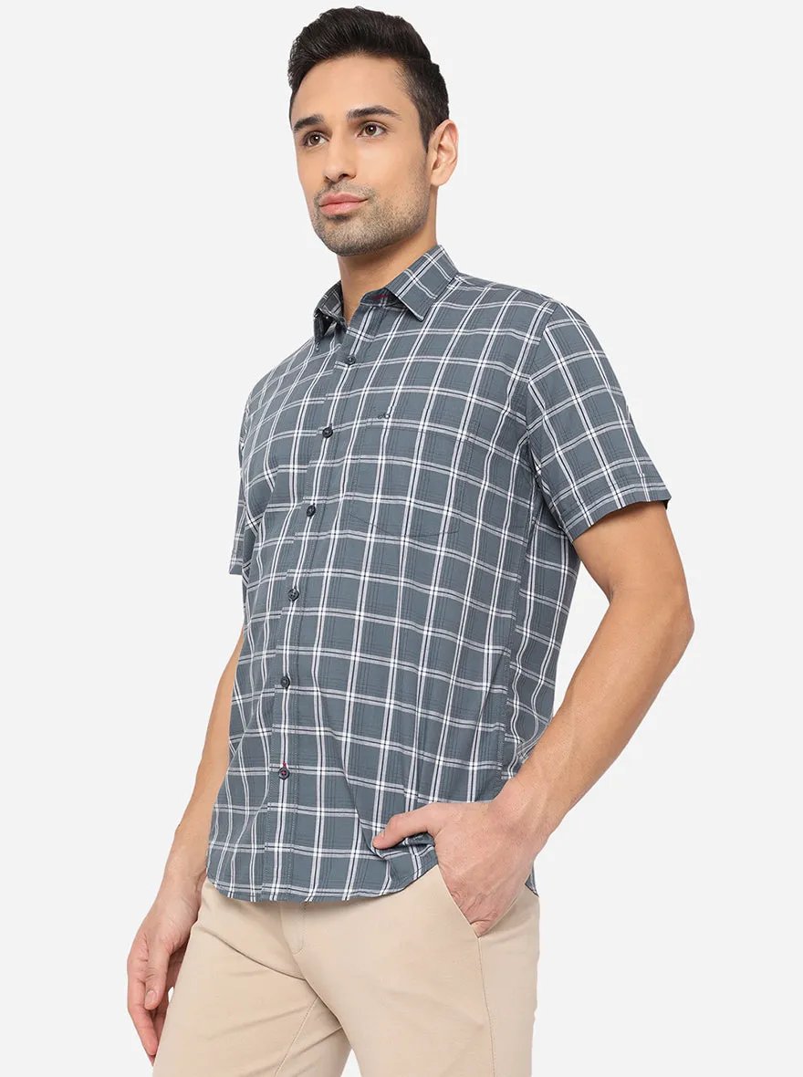 Blue Mirage Checked Slim Fit Casual Shirt | JadeBlue