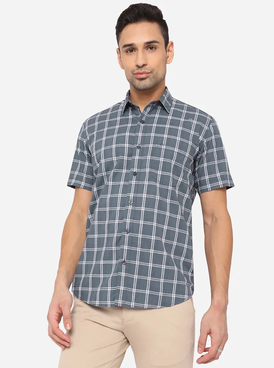 Blue Mirage Checked Slim Fit Casual Shirt | JadeBlue