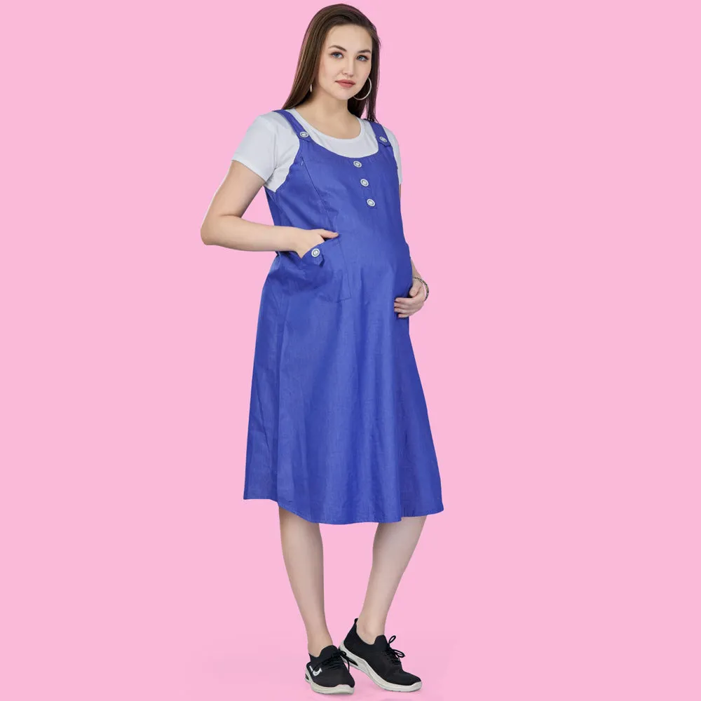 Blue Rayon Dungaree Nursing Maternity Dress