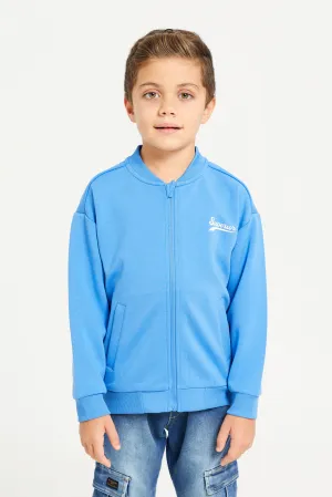 Boys Blue Baseball Collar Sweatshirt With Zipper