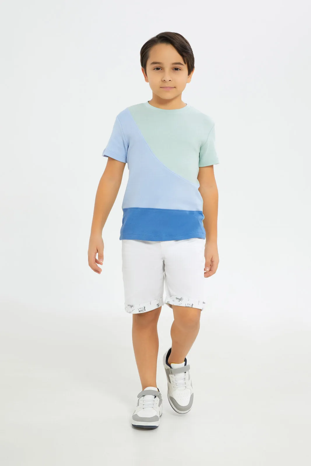 Boys Blue Cut And Sew Short Sleeve T-Shirt