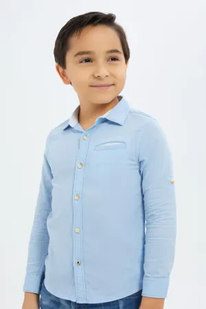 Boys Blue Pen Pocket Stripe Shirt