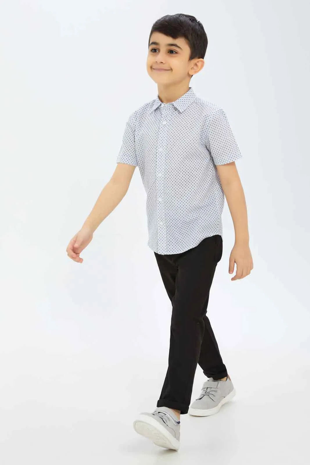 Boys Grey Printed Short Sleeve Shirt