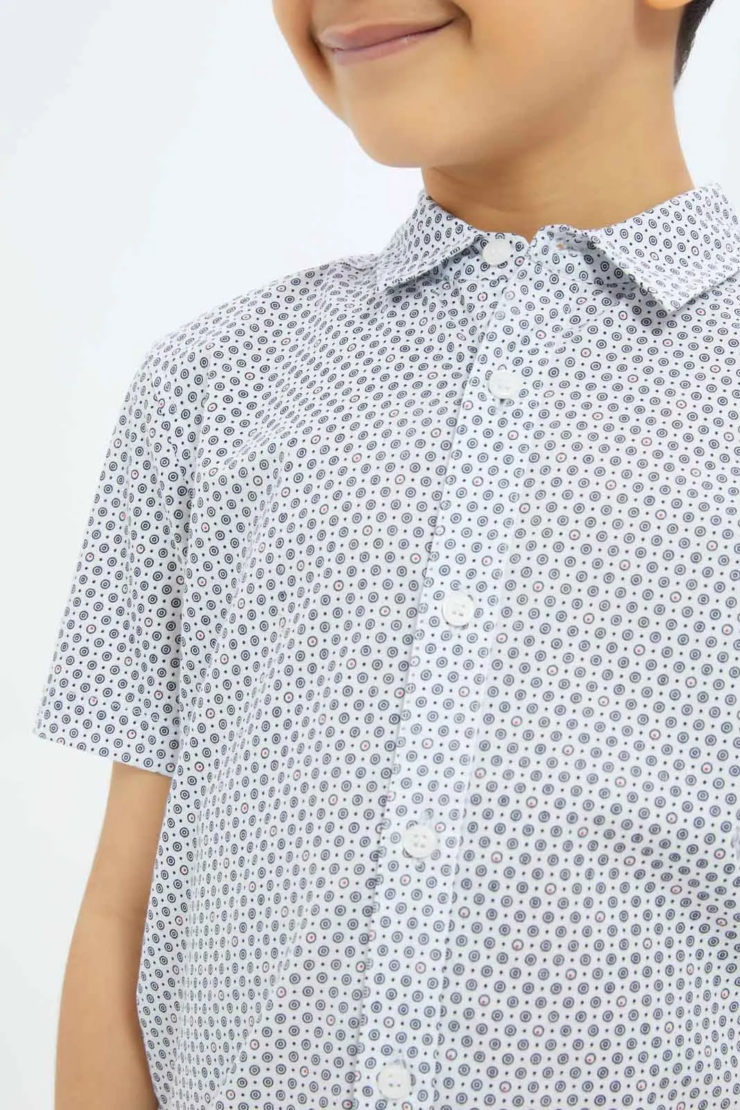 Boys Grey Printed Short Sleeve Shirt