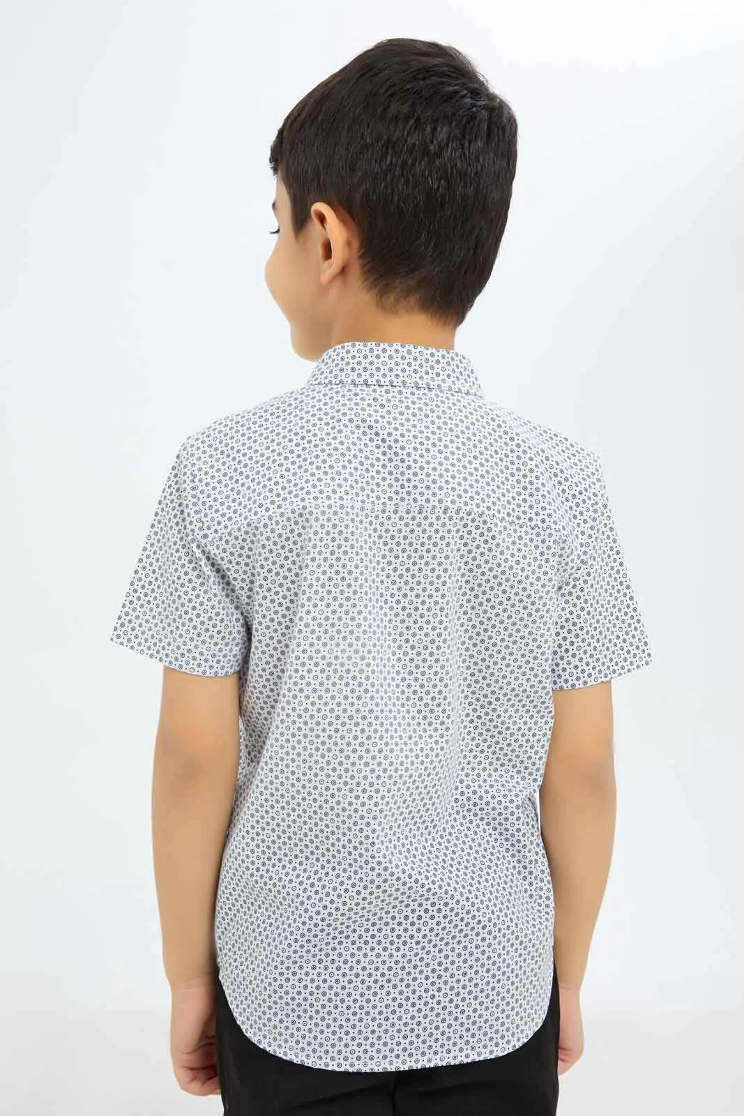 Boys Grey Printed Short Sleeve Shirt