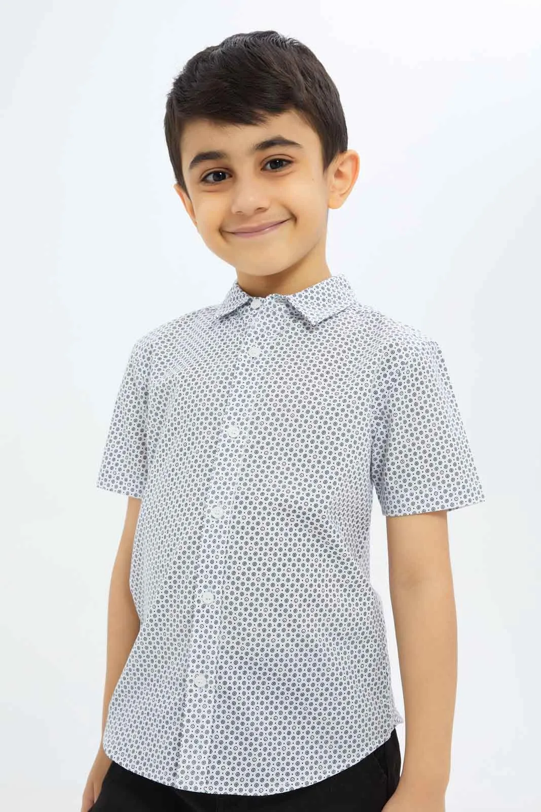 Boys Grey Printed Short Sleeve Shirt