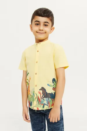 Boys Yellow Cotton Printed Shirt