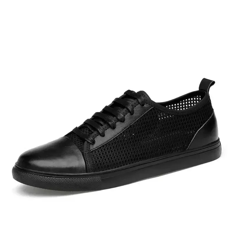 Brand Casual Shoes Luxury Men Flats Fashion Breathable Sneakers Lace Up Genuine Leather Shoes Footwear Big Size 38-46