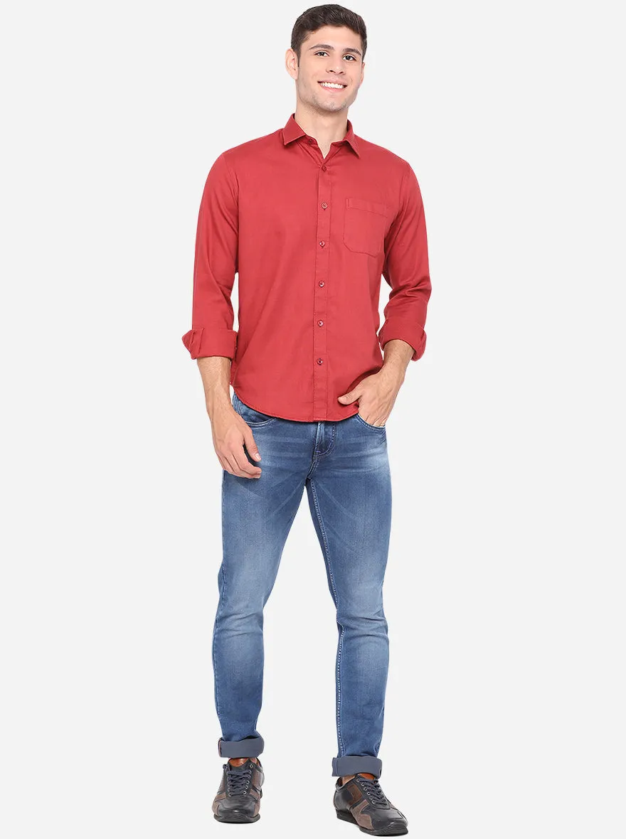 Burn Red Solid Slim Fit Casual Shirt | Greenfibre